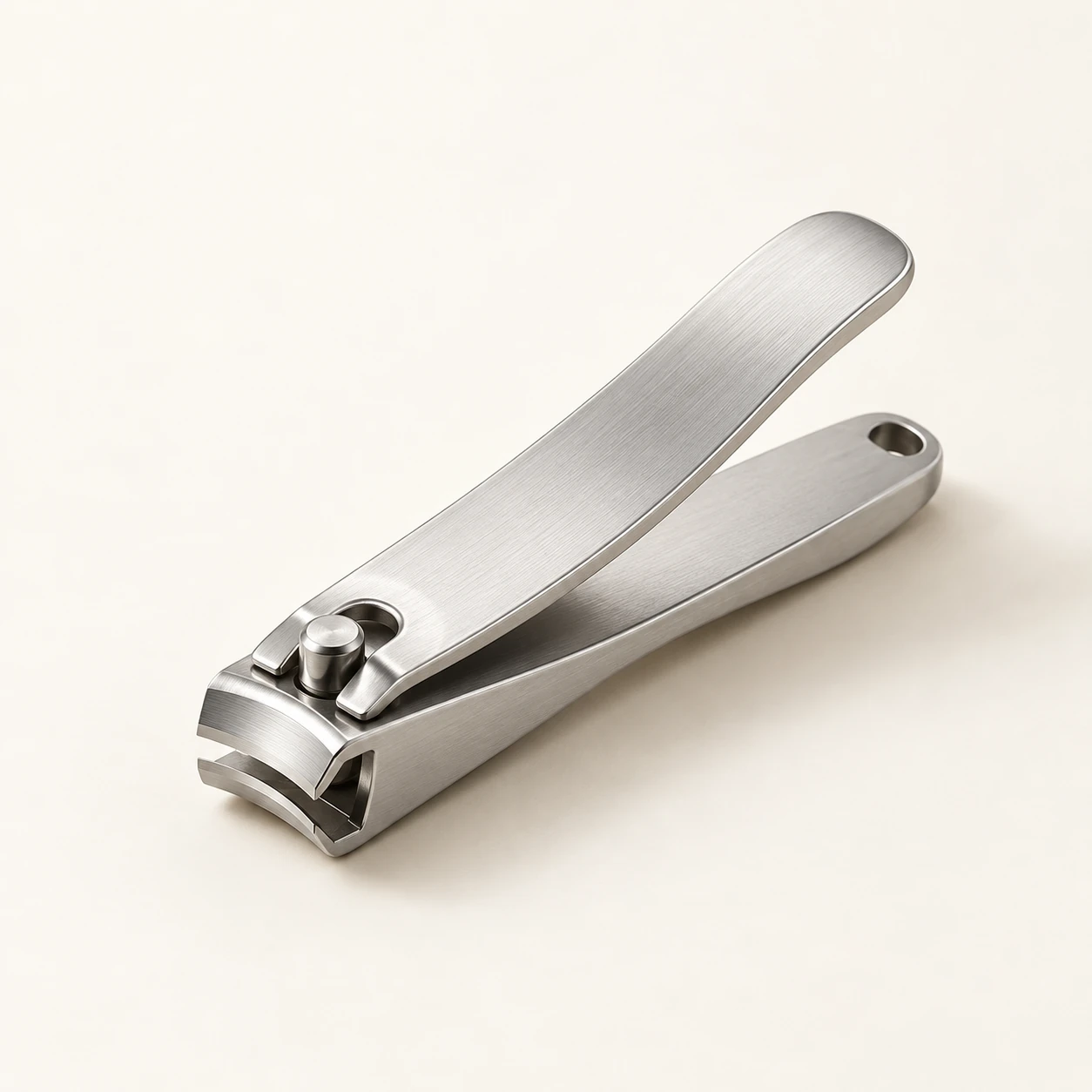 Single satin silver stainless steel curved jaw nail clipper, classic lever, 60 mm